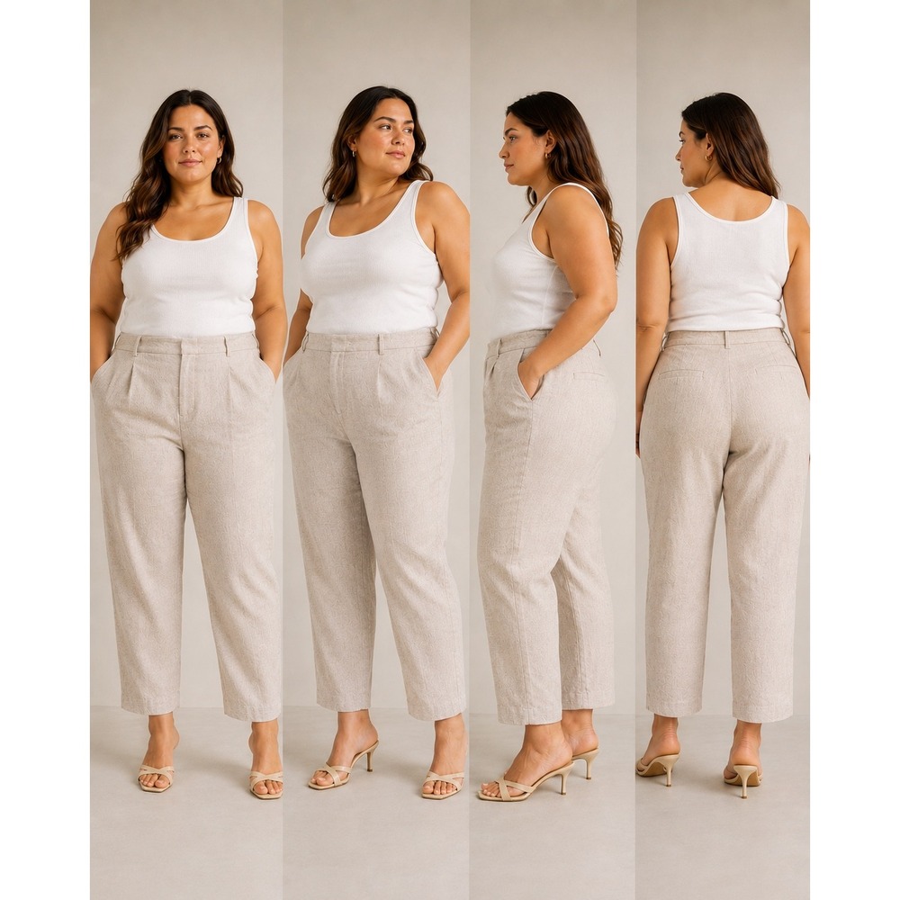 Talbots Windsor 100% Linen Trousers Beige Straight Leg Dress Pants‎ Womens 14W